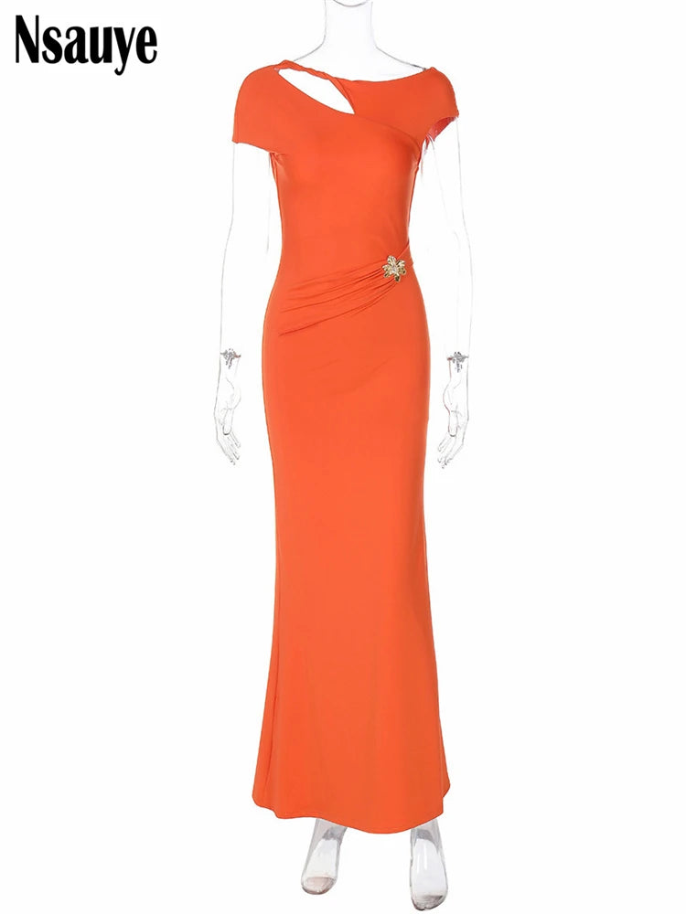 Nsauye Fashion Women Short Sleeve Sexy Backless Long Dresses For Women Streetwear Summer Party Evening New Slim Vestidos 2025