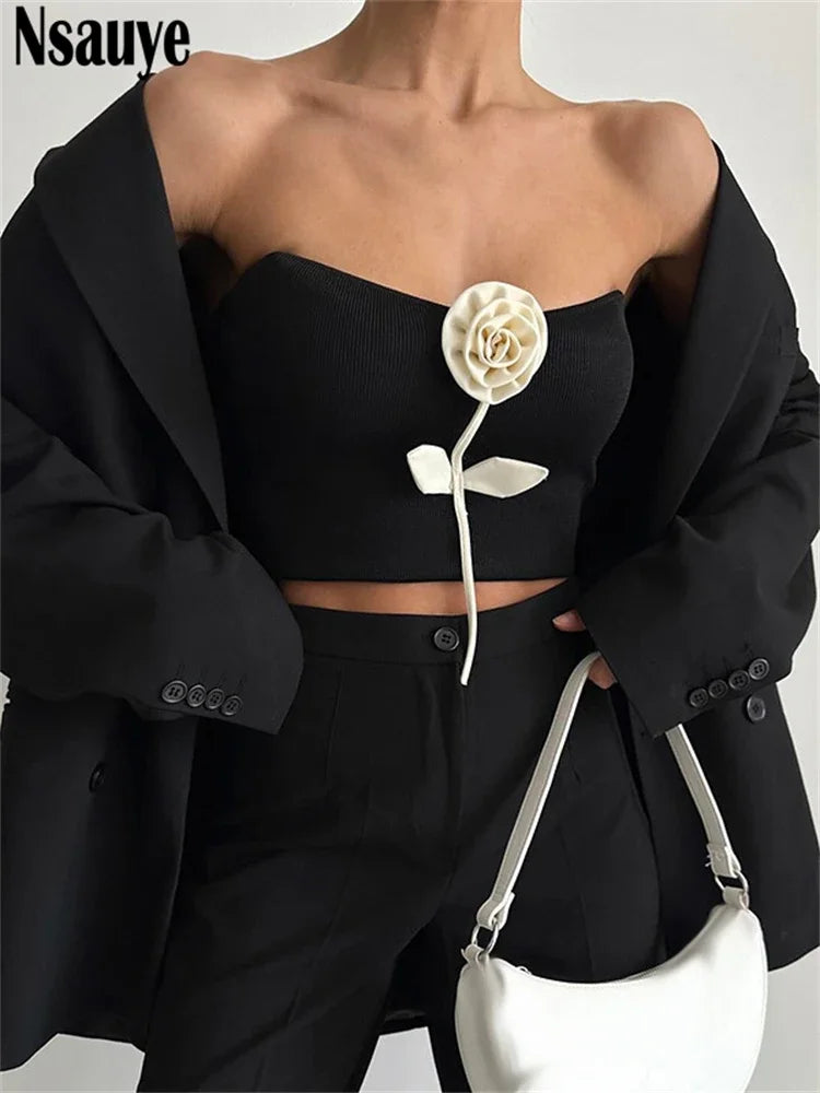 Nsauye Casual Black Chic Summer Tank Tops Camis Women Vest Slim Mini Streetwear Sexy Club Ribber Knitted Club Y2K Crop Tops 2024