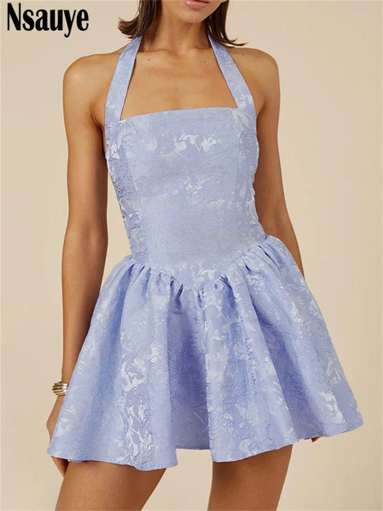 Nsauye New Elegant Party Short Sexy Night Club Birthday Evening High Waisted Dress A-Line Mini Halter Women Beach Dress 2025