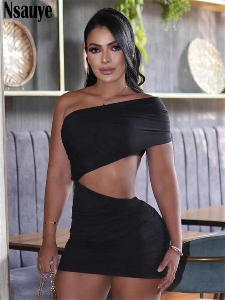 Nsauye Women Sexy Mesh Summer Mini Bodycon Evening Party Dress Night Club Fashion 2025 Hollow Out Short Dress Sleeveless Outfits