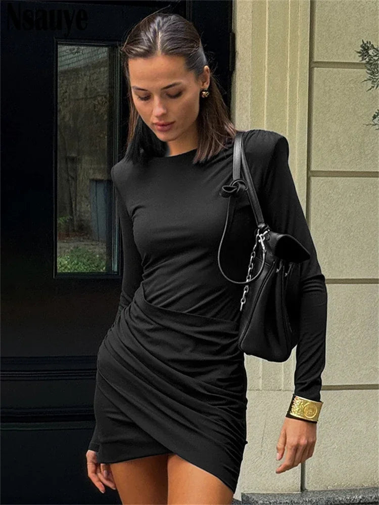 Nsauye Winter Fashion Women Clothes Sexy Outfits Long Sleeve Pullover New Elegant Basic Holiday Evening Party Wrap Dress 2024