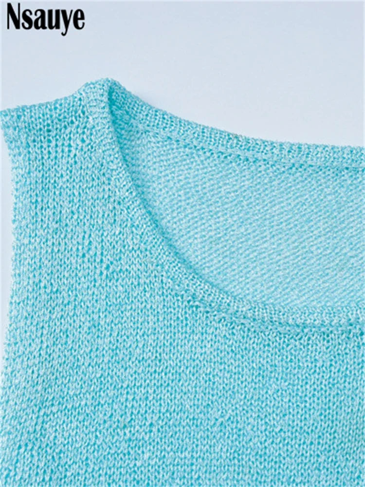 Nsauye Casual Summer Pullover Knitted Y2K Sweater Dress Wrap Women Mini Fashion New Sexy Club Basic Evening Party Dress Outfits