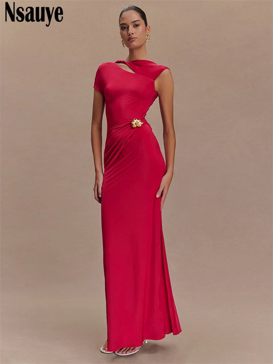 Nsauye Evening Dress Women White Casual Party Night Club Chic Backless Sexy Elegant New Fashion Wrap Long Summer Maxi Dress 2025