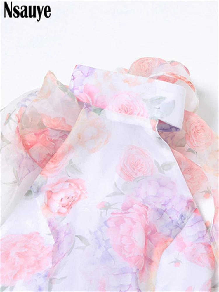 Nsauye New Spring Fashion Summer Elegant Party Short Dress For Women Sexy Flowers Halter Evening Night Club A-Line Dress 2025