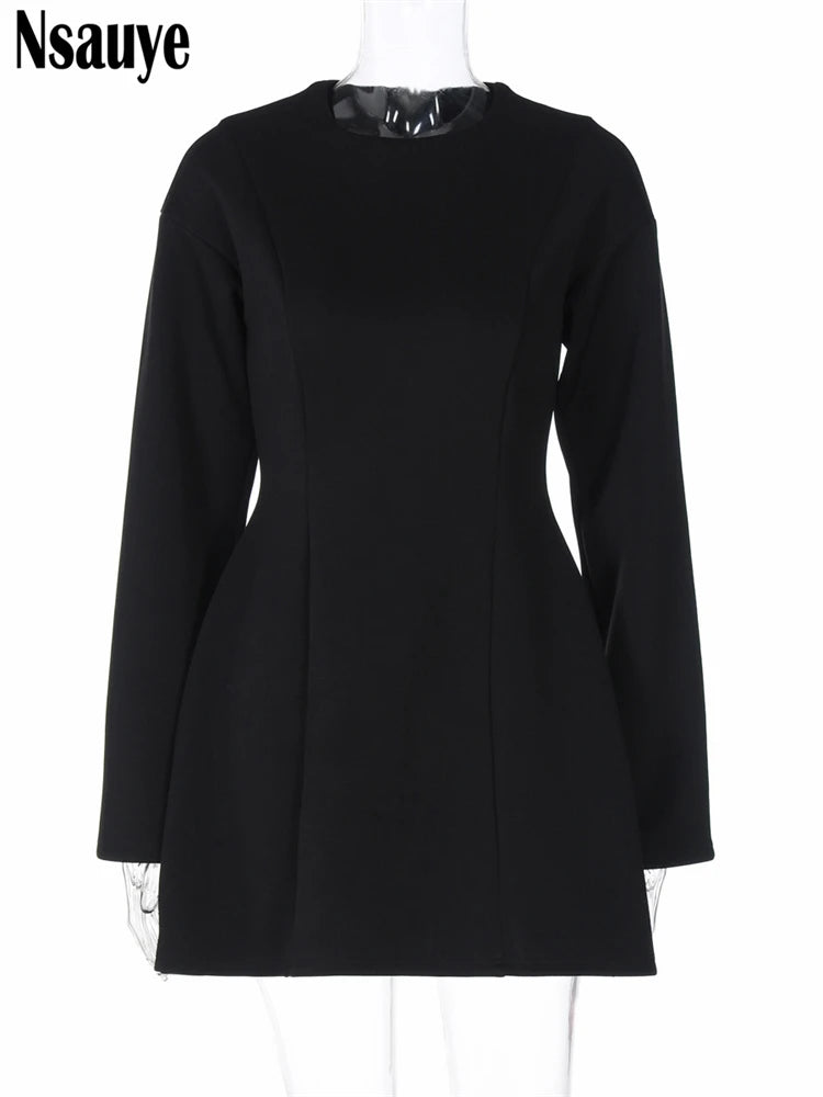 Nsauye Women Mini New Fashion Elegant Slim A-Line Dress Long Sleeve Dress High Waisted Evening Party Sexy Club Ladies Dress 2024
