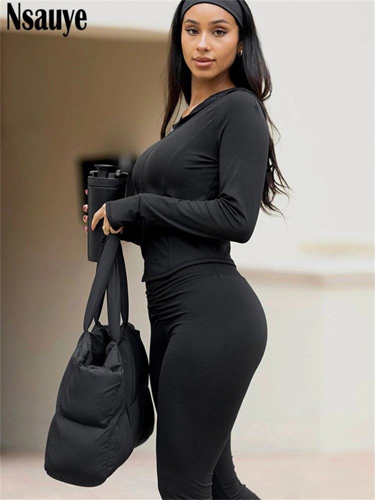 Nsauye Women Casual Sport Basic Tracksuit Outfits Hoodies Long Sleeve Shirt Tops Skinny Sexy Pants Fashion Two Piece Set 2025