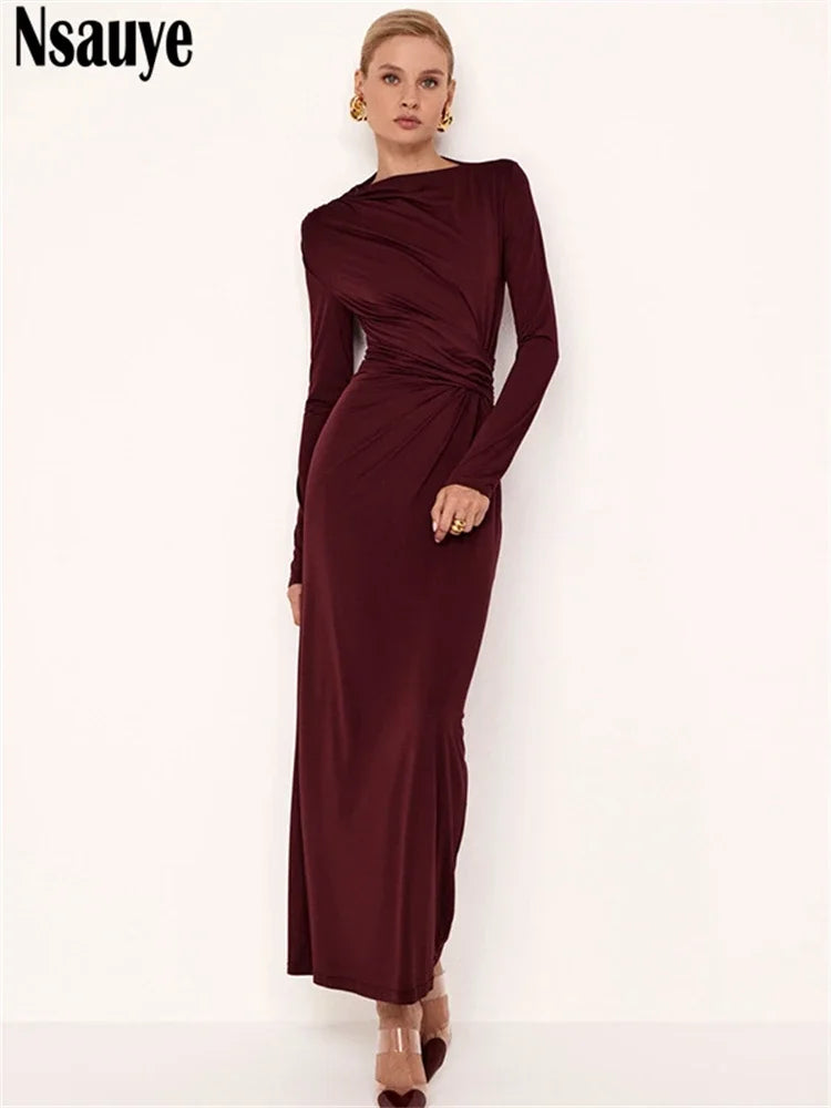 Nsauye Women Long Sleeve Pullover Casual Sexy Night Club Evening Dress Party New Fashion Elegant Maxi Bodycon Winter Dress 2024
