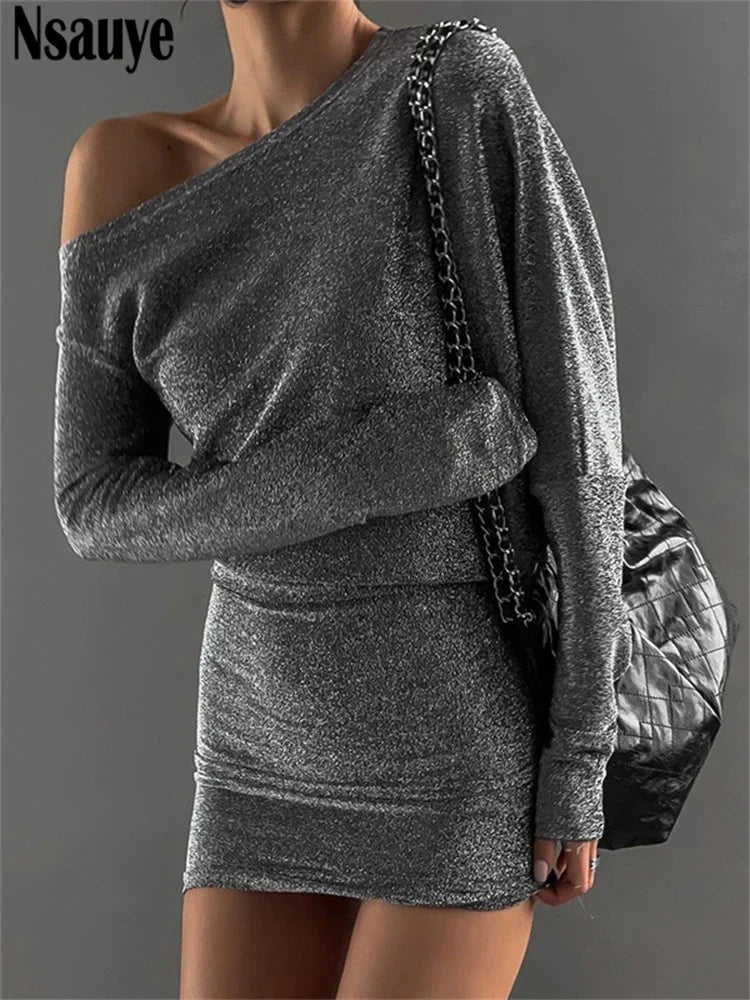 Nsauye Women Fashion Long Sleeve Streetwear Elegant Dress Winter Casual Sexy  Evening Party Mini Night Club Dress Ladies 2025