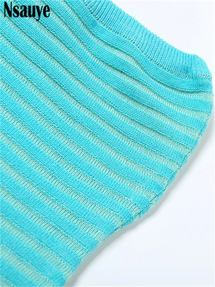 Nsauye Sexy Women Pullover Knitted Casual Beach Elegant Fashion Striped Dress Long Strapless Maxi Club Party Summer Dress 2025