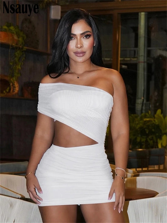 Nsauye Women Sexy Mesh Summer Mini Bodycon Evening Party Dress Night Club Fashion 2025 Hollow Out Short Dress Sleeveless Outfits