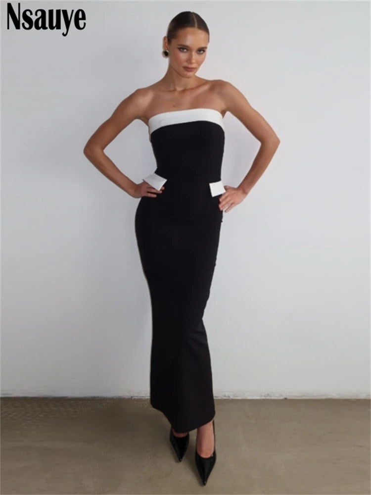 Nsauye Elegant Strapless Dress Women Clothes New Fashion Bodycon Long Sexy Night Club Evening Party Off Shoulder Dress Summer