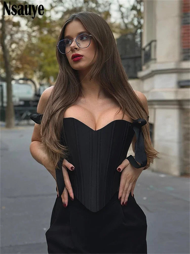 Nsauye Casual Women Sexy Fashion Satin Mini Skinny Y2K Corset Crop Tops 2025 Spring Summer Female Night Club Red Tank Tops Vest