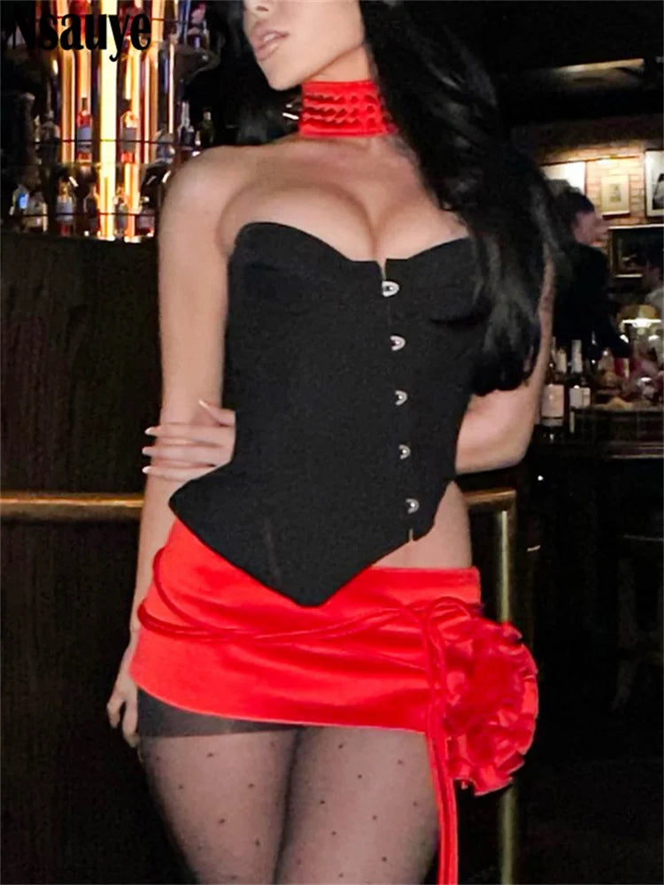 Nsauye Female Sleeveless Off Shoulder Irregular Corset Tank Tops Y2K Clothes Women 2025 Sexy Fashion Black Crop Top Sexy Club