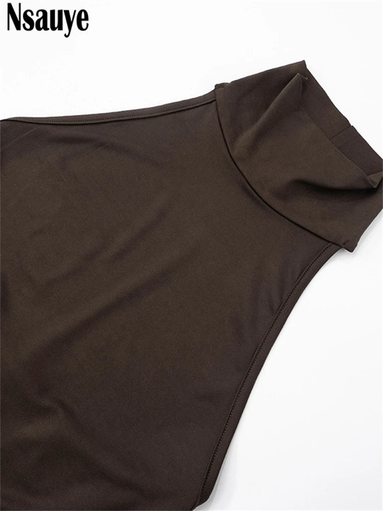 Nsauye Slim Women Clothes Pullover Turtleneck New Fashion Long Dress 2025 Sexy Summer Night Club Evening Dresses Party Elegant