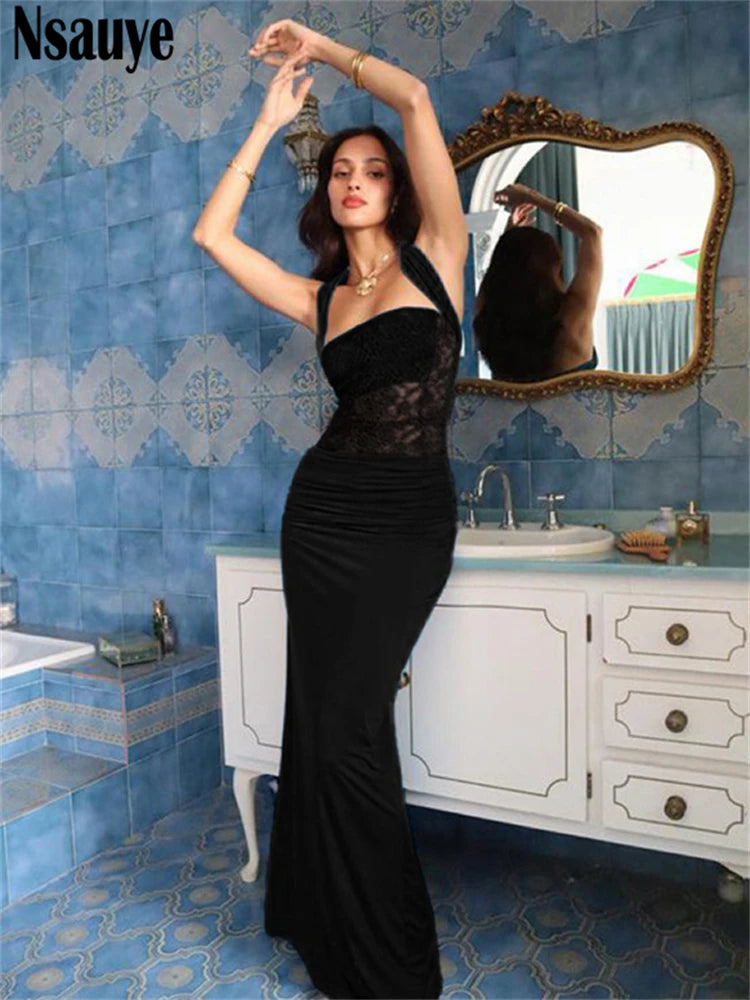Nsauye Chic Women Clothing Sxy Elegant Evening Night Club Party Dress Long Winter 2024 Fashion Low Cut Out Winter Wrap Dress