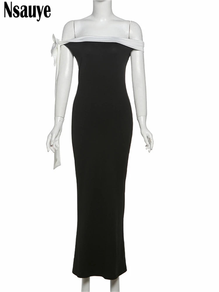 Nsauye Dress 2025 Women Party Elegant Long Sexy Night Club New Fashion Off Shoulder Lace Up Bodycon Summer Party Dress Clothes