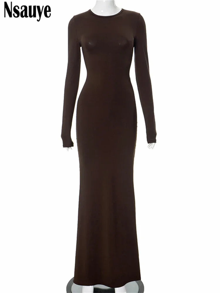 Nsauye Casual Basic Long Dress Women Holiday Autumn Winter Evening Birthday Party Night Club Sexy Elegant Dress Outfits 2024