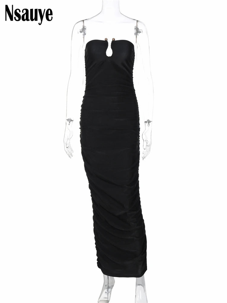 Nsauye Sexy Strapless Elegant Black Long Dress Sleeveless Backless Dresses Women 2024 New Evening Party Birthday Vestidos Robes