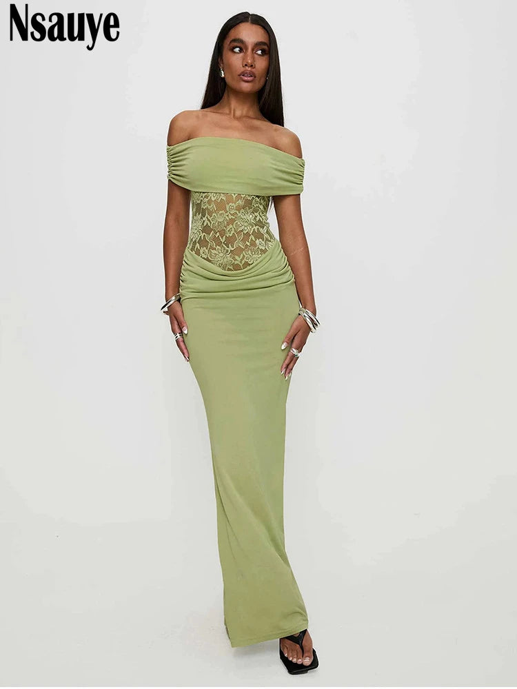 Nsauye Sexy New Fashion Night Club Chic Elegant Party Long Dresses Vestidos Evening Holiday See Through Low Waisted Dress 2025