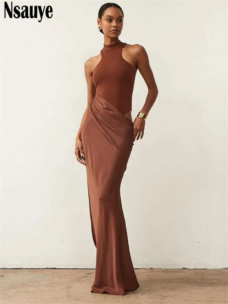 Nsauye Sexy Elegant Night Club Party Evening Dresses Outfits Women New Fashion Long Maxi Satin Off Shoulder Dress Summer 2024