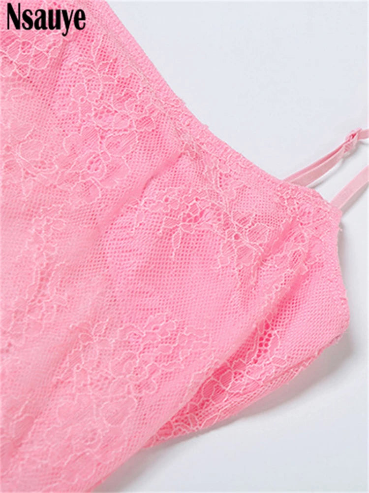 Nsauye Casual Women Pullover Mesh See Through Sexy Club Party Dress Pink Evening Beach Holiday Fashion Summer Dress Outfits