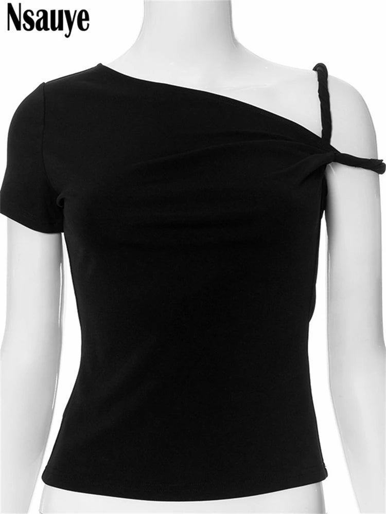 Nsauye Summer Sexy Night Club Streetwear Fashion Y2K Crop Tops Women Clothes 2024 Mini Slim Off Shoulder Mini Tank Tops T Shirt