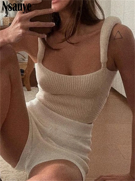 Nsauye New Fashion Women Sleeveless Knitted Sexy Night Club Mini Skinny Crop Tops Summer Vest Y2K T Shirt Party 2025 Tank Tops