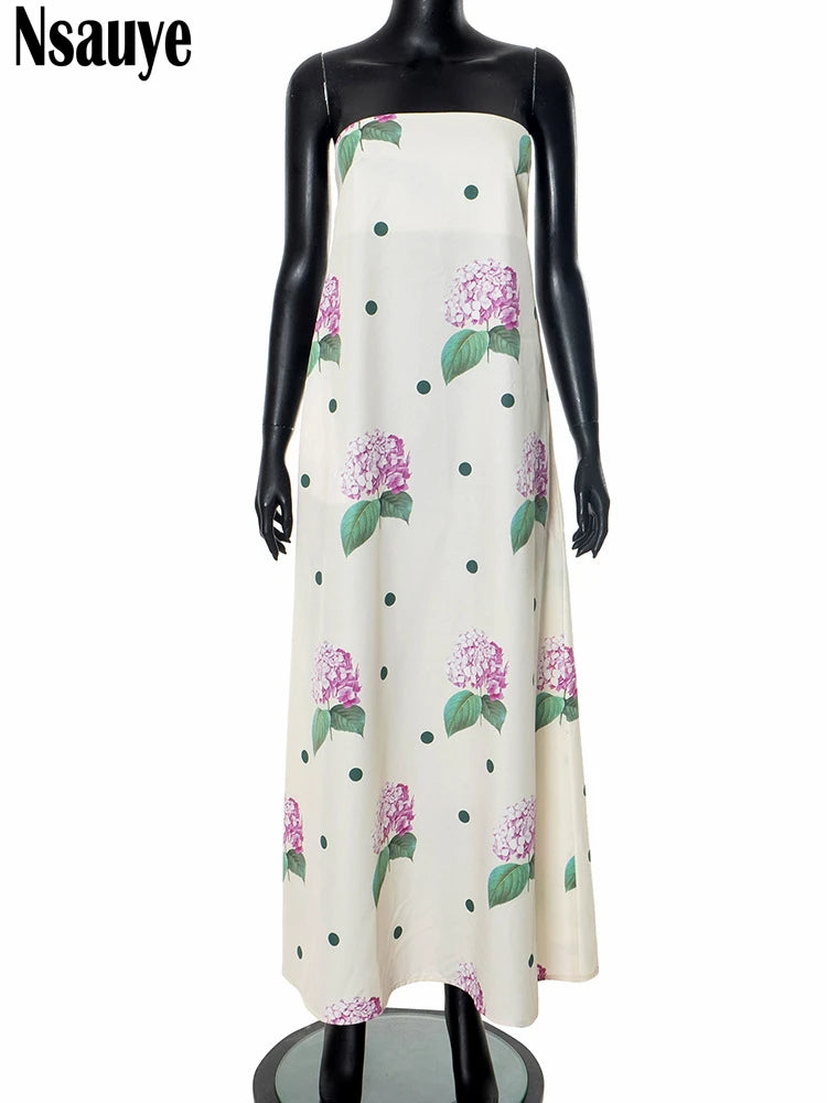 Nsauye New Clothes Long Dress Women Summer Casual Floral Print Beach Wrap Sexy Club Evening Party Elegant Fashion Dress Vintage