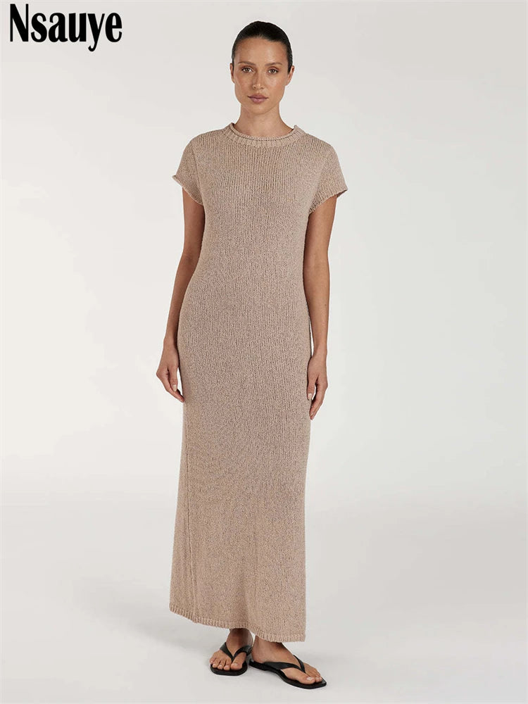 Nsauye Women Pullover Sexy Evening Party Knitted Night Club Dress Long Maxi Summer Sleeveless 2025 Casual Fashion Basic Dress