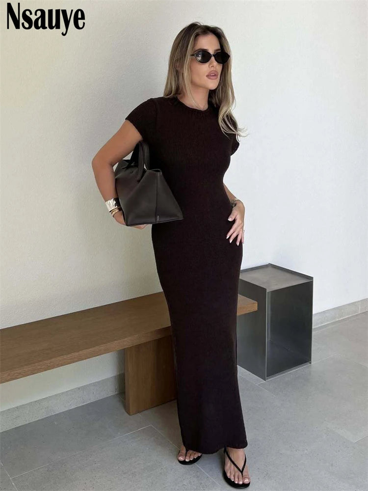 Nsauye Women Pullover Sexy Evening Party Knitted Night Club Dress Long Maxi Summer Sleeveless 2025 Casual Fashion Basic Dress