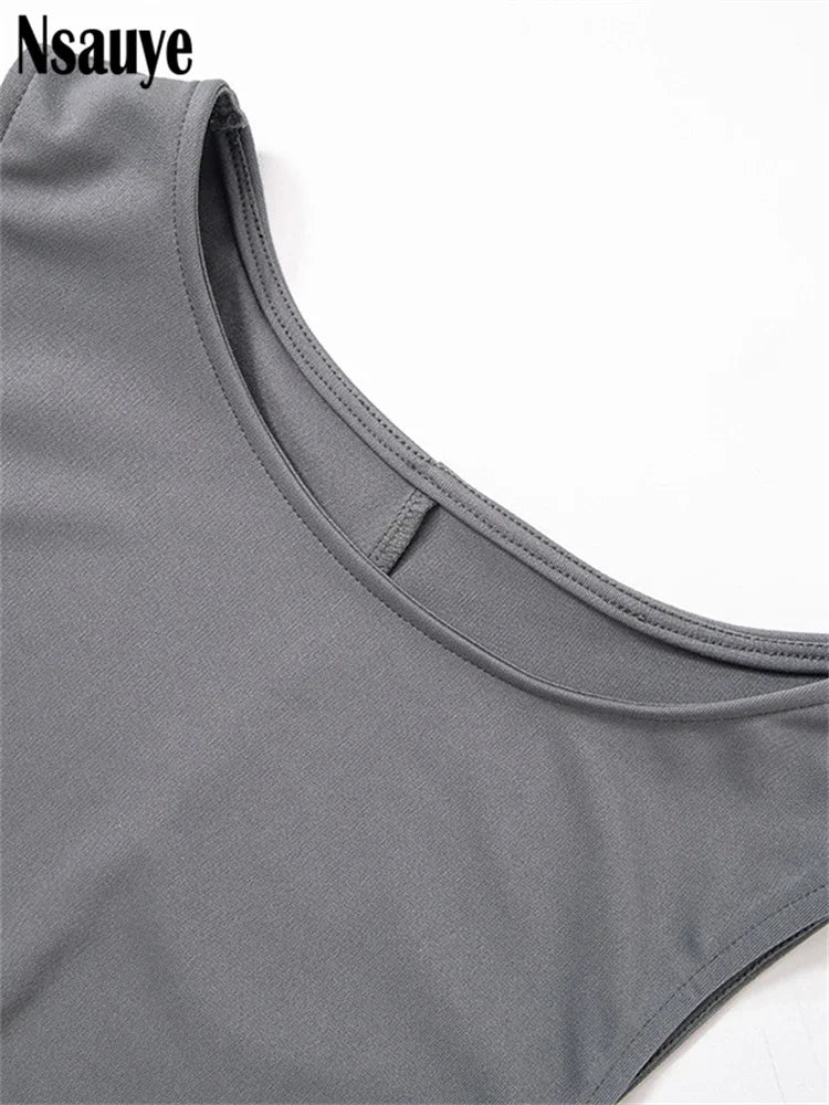 Nsauye Solid Women Fashion Casual Slim Mini Dress Sleeveless O Neck Streetwear Dresses Club Party Elegant Vestidos Summer 2024