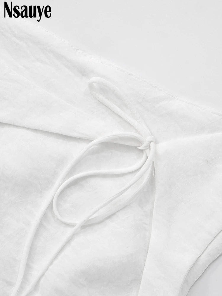 Nsauye Summer Casual Women Fashion Tracksuit Pants Two Piece Set White Hollow Out Backless Skinny Tops Long Pants Sexy Set 2025
