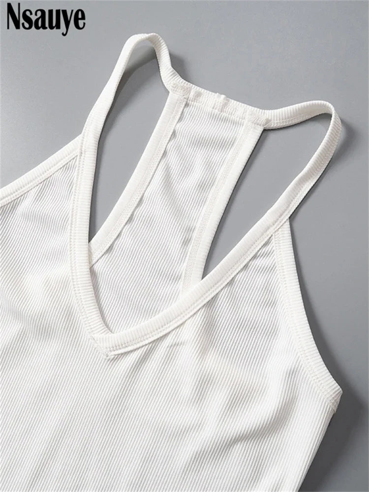 Nsauye Sleeveless Basic Women Sexy Club Y2K Ribber Knit Slim Halter Crop Tops Fashion T Shirt Summer Casual 2024 Mini Tank Tops