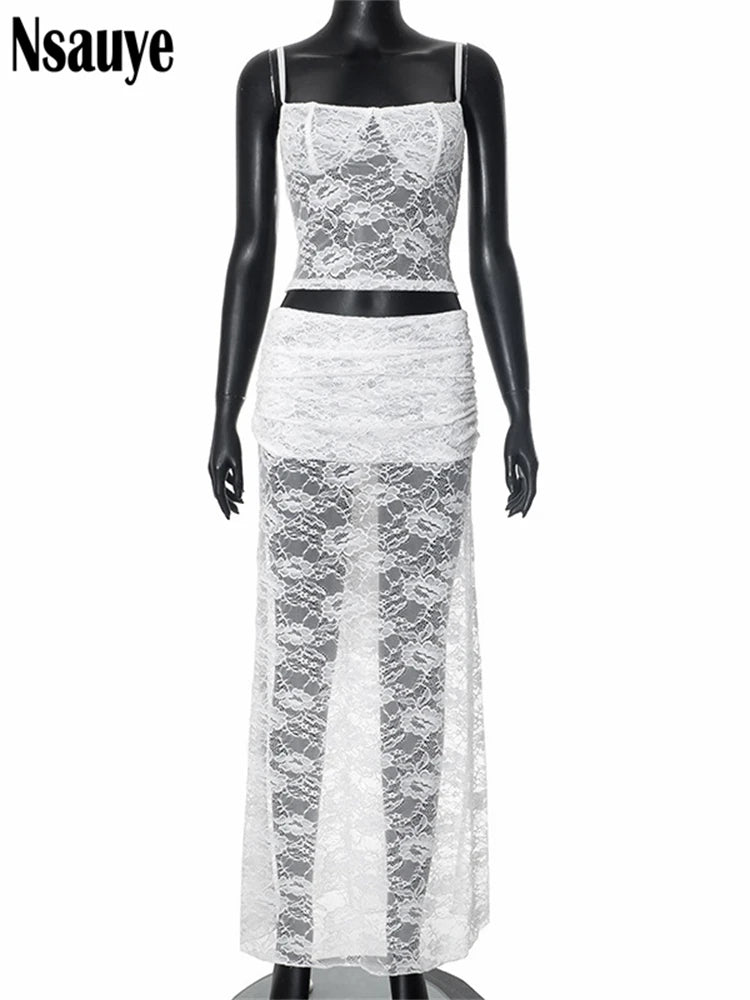 Nsauye 2025 Summer New In Matching Dress Set Sleeveless Crop Tops And High Waist Long Skirt Outfit Beach Party Women 2 Piece Set