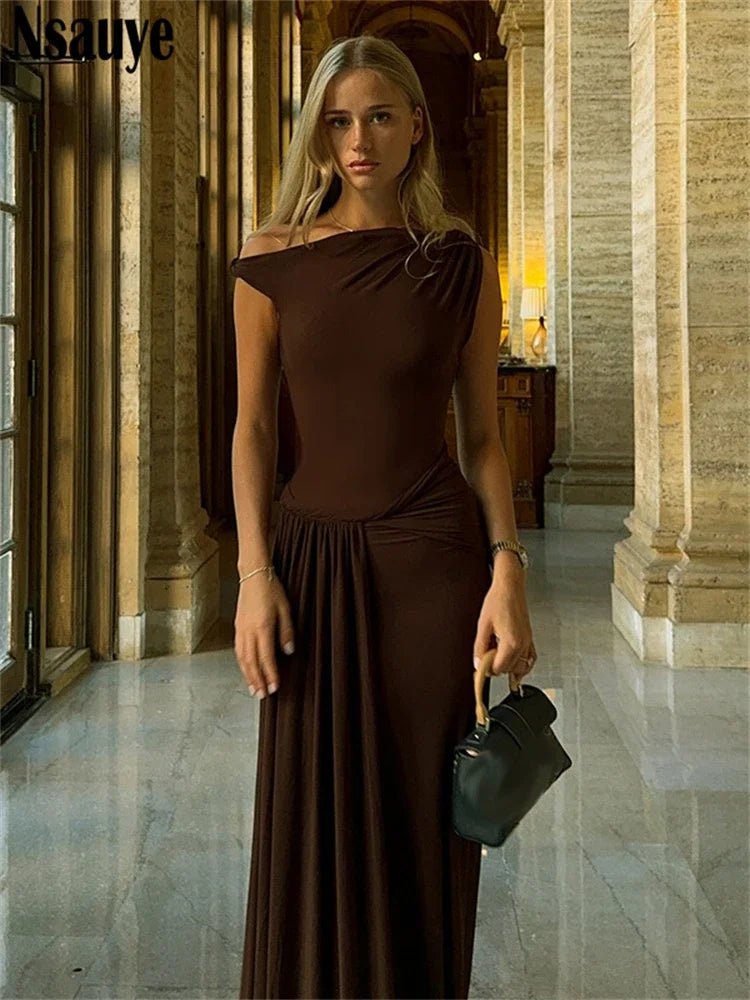 Nsauye Evening Dress 2025 Women Chic Twist Fashion Sexy Night Club New Fashion Elegant Low Waisted Long Sleeveless Party Dress
