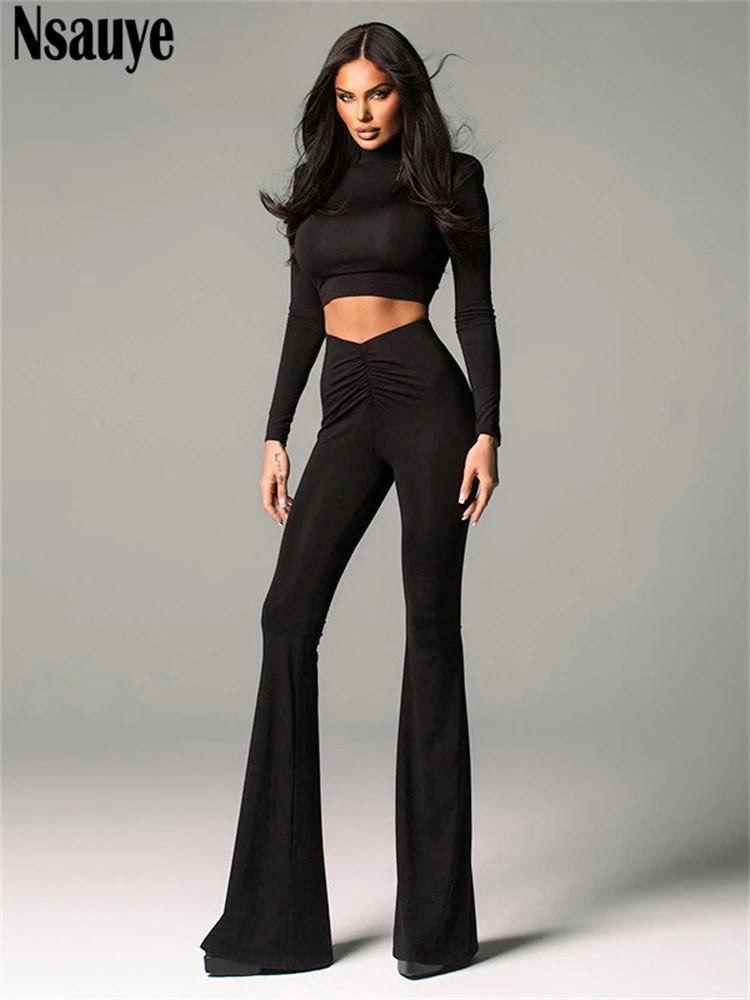Nsauye Summer Casual Tracksuit Women 2024 Long Sleeve Basic Y2K Tops Long Low Waisted Sexy Fashion Pants Elegant Two Piece Set