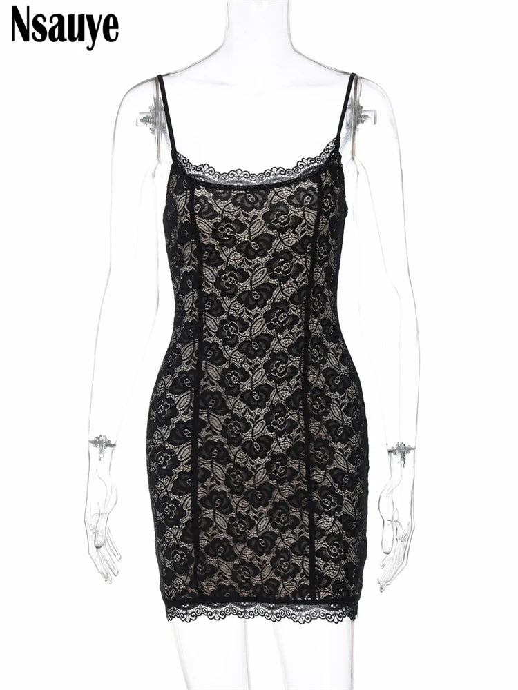 Nsauye Lace Sexy Black Low Cut Sleeveless Backless Short Dress Women Clothes Summer Fashion Off Shoulder Bodycon Party Dresses