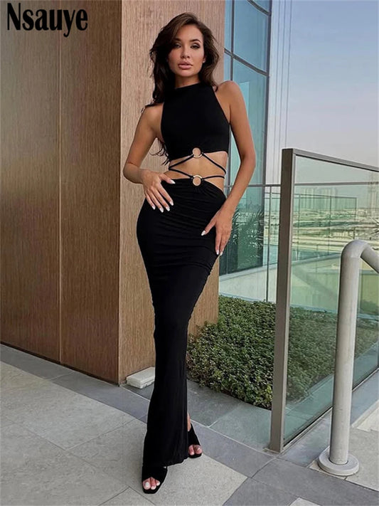 Nsauye Women Summer Fashion Sexy Club Crop Tops Lace Up Party Long Low Waisted Skirt Dress New In Matching Two Piece Set 2025