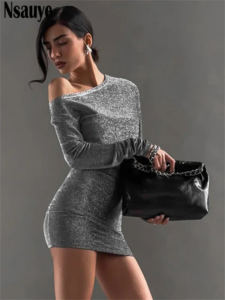 Nsauye Women Fashion Long Sleeve Streetwear Elegant Dress Winter Casual Sexy  Evening Party Mini Night Club Dress Ladies 2025