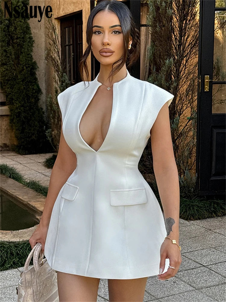 Nsauye Party Dress Women Fashion New Elegant Mini Short Sleeveless Bodycon Night Club Sexy Evening Holiday Dress A-Line 2025