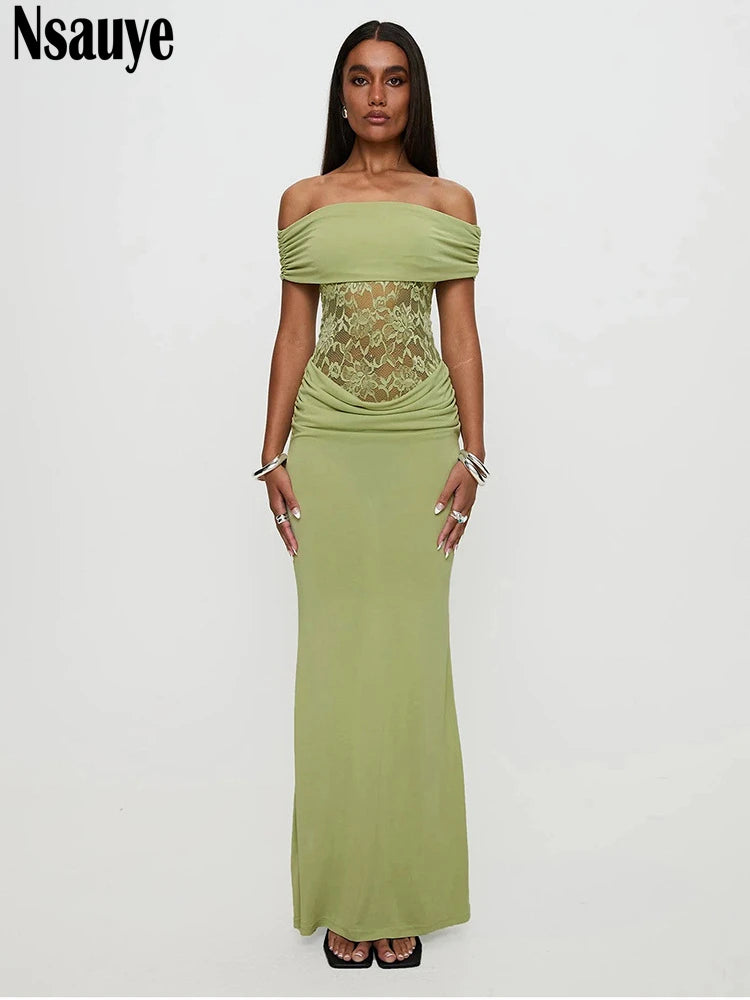Nsauye Sexy New Fashion Night Club Chic Elegant Party Long Dresses Vestidos Evening Holiday See Through Low Waisted Dress 2025