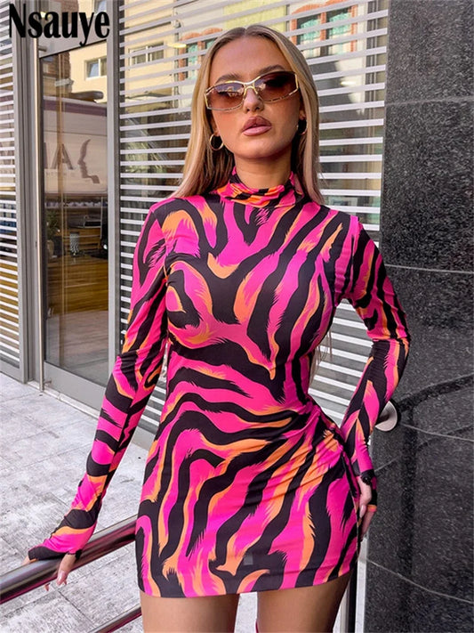 Nsauye Pullover Women Sexy Streetwear Fashion Striped Mini Y2K Bodycon Dress Evening Autumn Night Club Party Short Dress 2024