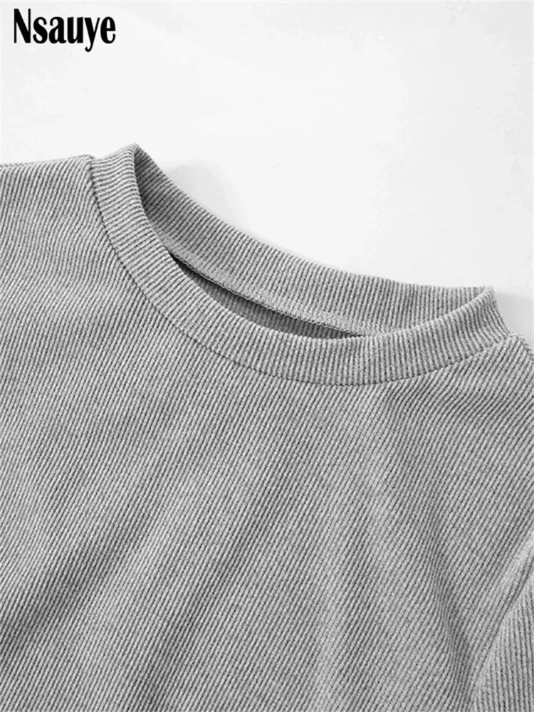 Nsauye Ribber Knitted Long Flare Sleeve O Neck Bodycon Mini Dresses Women Casual Party Elegant Dress Vestidos Autumn Winter 2024