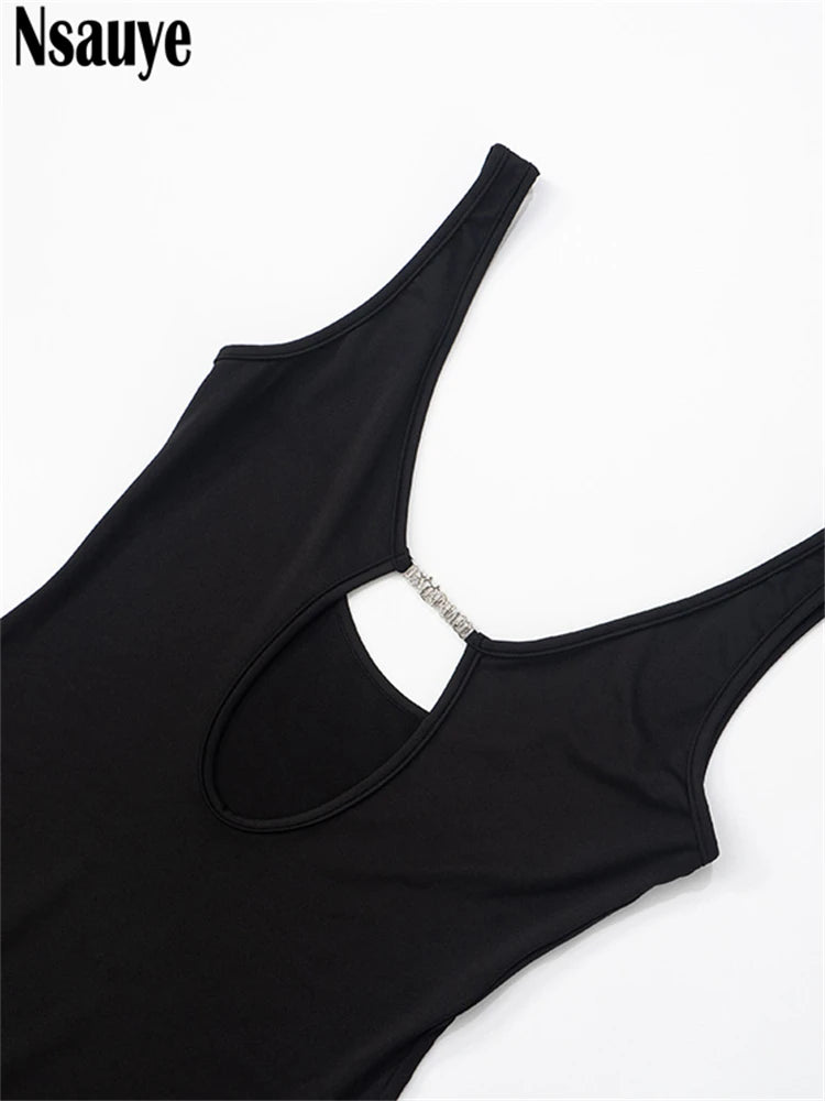 Nsauye Evening Dress Fashion Long Women Halter Sexy Party Elegant Night Club Hollow Out Wrap Black Summer Dress Clothes 2025