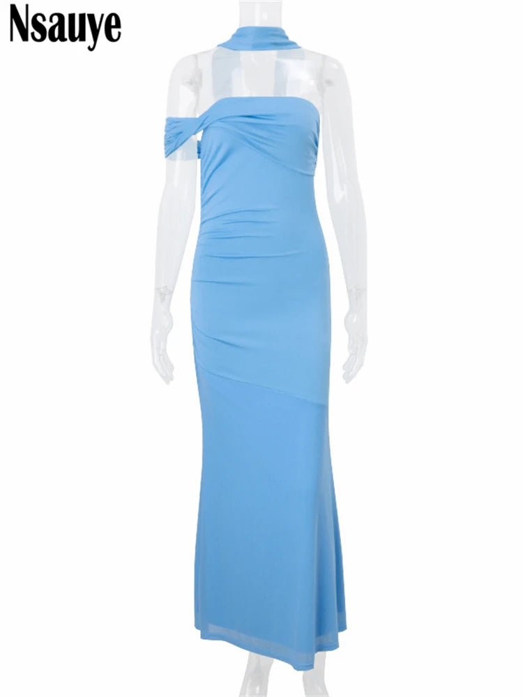 Nsauye Women Sexy Long Evening Party Night Club Bodycon Halter Dress New Fashion Summer Elegant Chic Maxi Dress Sleeveless 2025