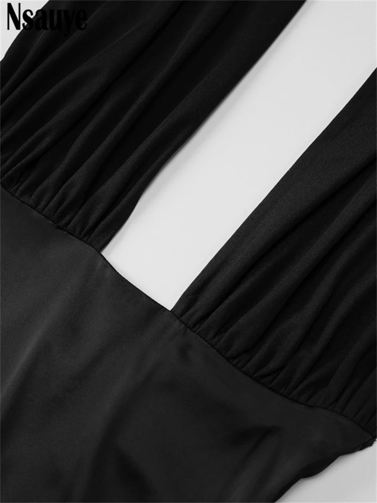 Nsauye 2025 Sexy Backless Women Halter Satin Night Club Elegant Evening Party Dress Long Bodycon Maxi Summer New Fashion Dress
