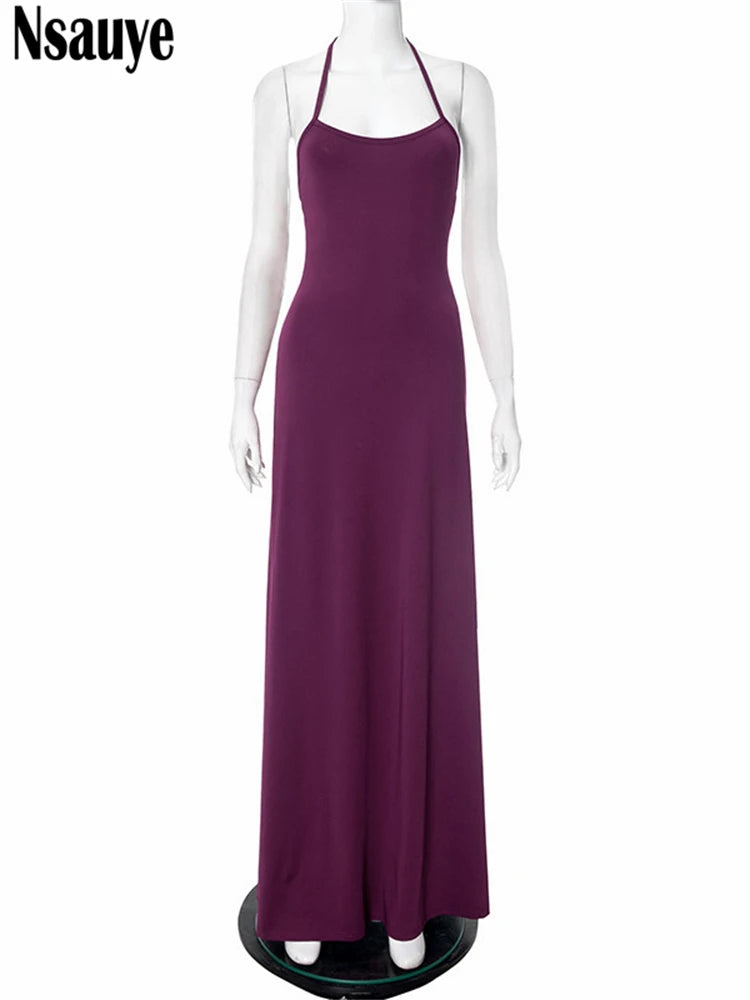 Nsauye Summer Ladies Clothes Fashion Elegant Evening Dress Sexy Women Lace Up Long Halter Beach Night Club Wrap Party Dress 2025