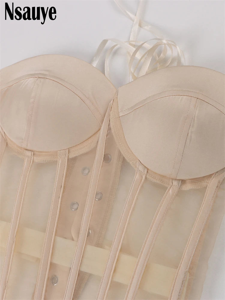Nsauye Female Crop Top Sexy Off Shoulder See Through Summer 2022 Sleeveless Tube Y2K Corset Tops Women Party Club Tank Top