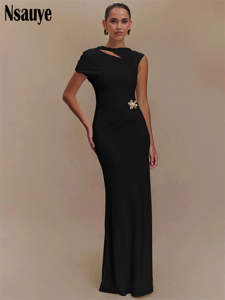 Nsauye Fashion Women Short Sleeve Sexy Backless Long Dresses For Women Streetwear Summer Party Evening New Slim Vestidos 2025