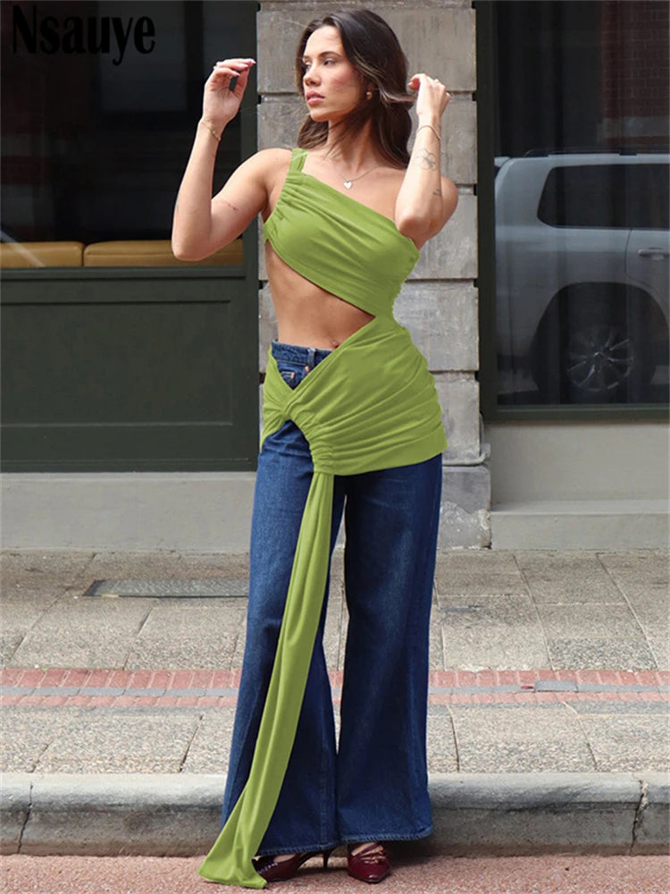Nsauye Sexy Women Fashion New Spring Summer Mini 2025 Dress Hollow Out Night Club Evening Party Elegant Dress Low Waisted